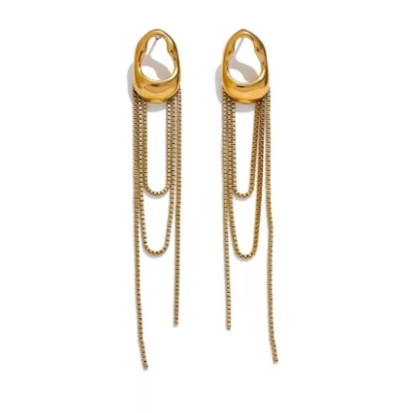 Geometric Tassel Chain Drop Earrings – 3" Long, Women's Earring, Gold Jewelry - Picture 1 of 3